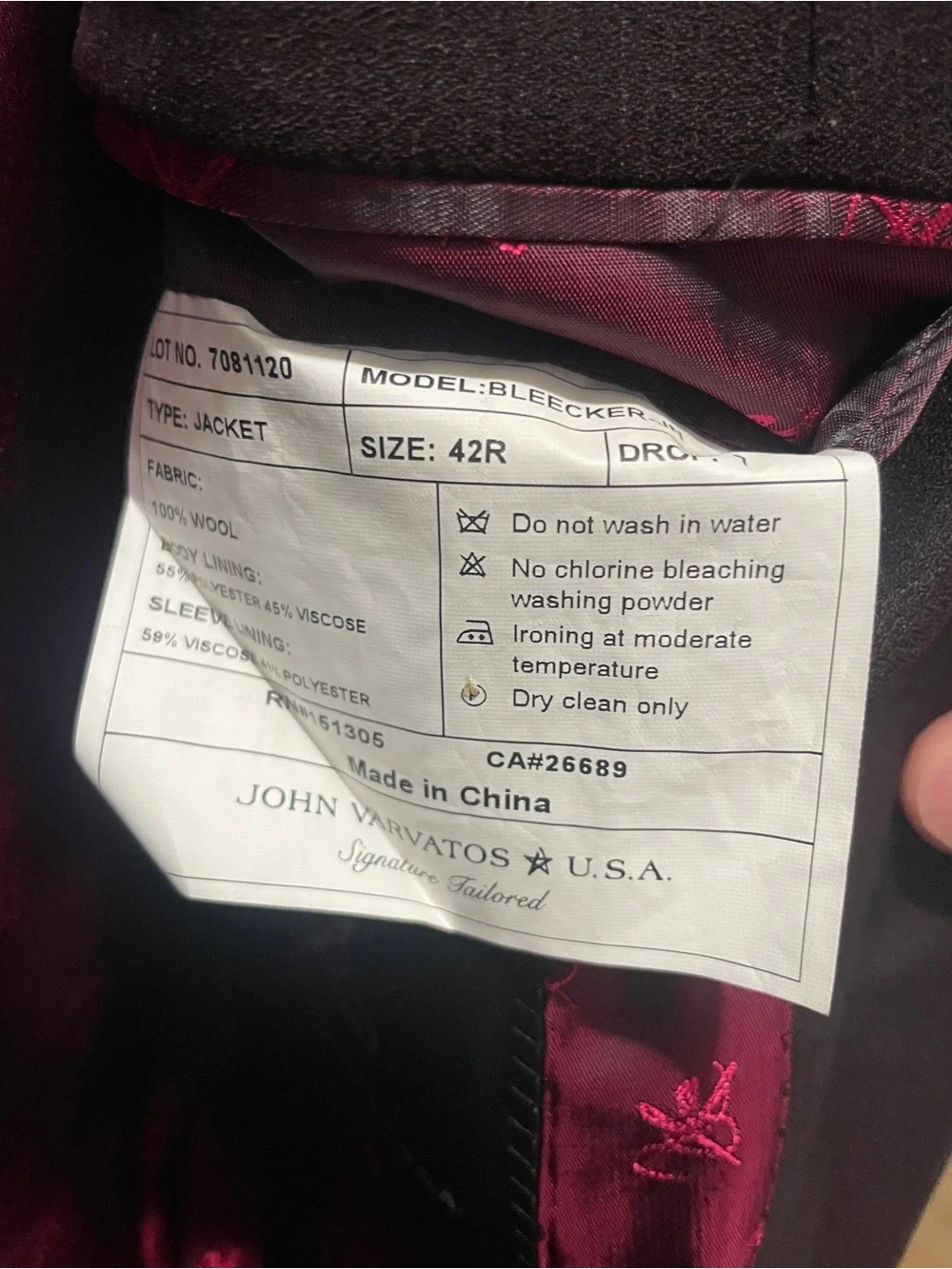 Men's John Varvatos USA Burgundy Tailored Jacket